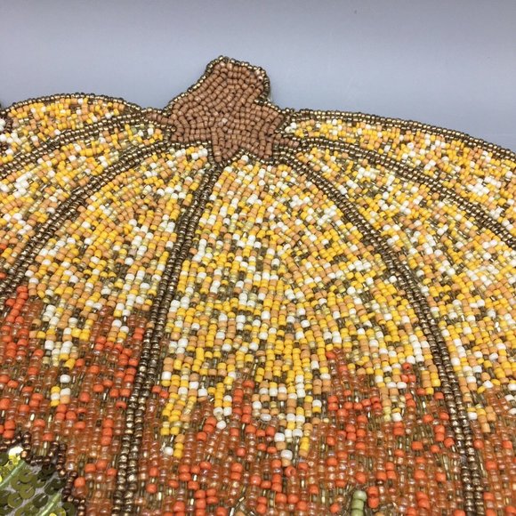 Sigrid Olsen Pumpkin Beaded Sequin Placemat Centerpiece Orange Fall Decor 15" - Picture 4 of 7